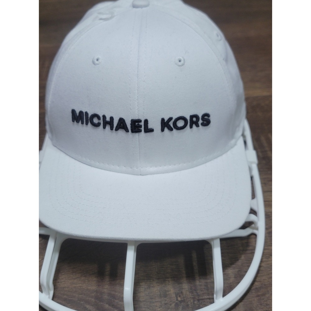 Michael Kors Mens‎ White Cotton Embroidered Logo Snapback Cap Hat Flat Brim